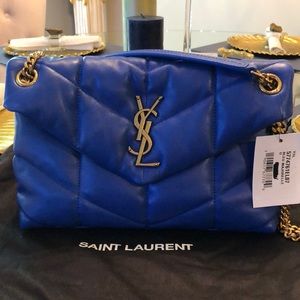 🆕Saint Laurent Leather LouLou Puffer Shoulder Bag Blue Small 💯